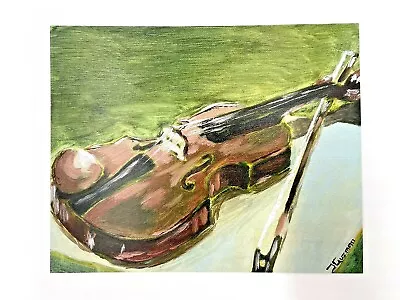 Art Print 8 X 12 Oil Painting Print Violin Green Background Limited Print Of 10 • $15