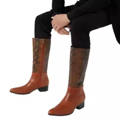 Mens Real Leather Riding Equestrian Knee High Boots Shoes Pointy Toe Snakeskin L • $208.40