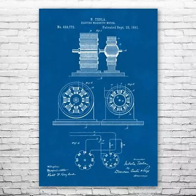 Nikola Tesla Magnetic Motor Patent Poster Print 12 SIZES Nikola Tesla Art • $19.95