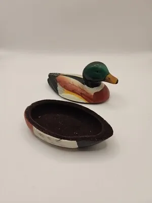 Vintage Hand Painted Ceramic Duck Bird Lid Trinket-MultiColor • $12.68