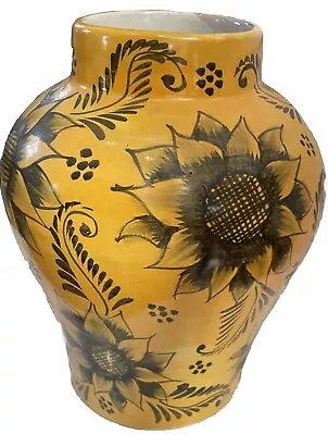 Mexican Pottery Sunflower XL Vase 14” High Handmade Marked  Sin Plumo Mexico  • $45.99