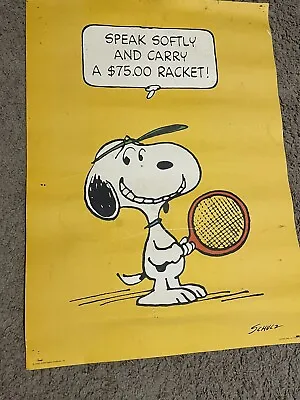 Vintage HALLMARK Poster PEANUTS SNOOPY Tennis SPEAK SOFTLY CARRY $75 RACKET 70s • $50