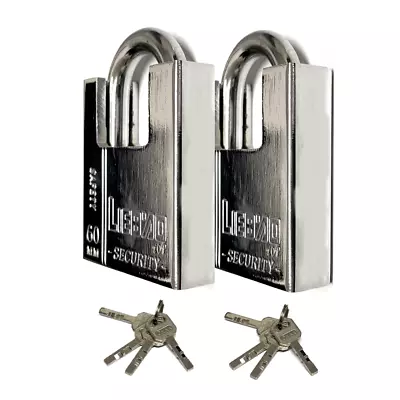 2x Heavy Duty Padlock Armoured Security Lock Outdoor Shed Warehouse 4 Keys 50mm • $13.63