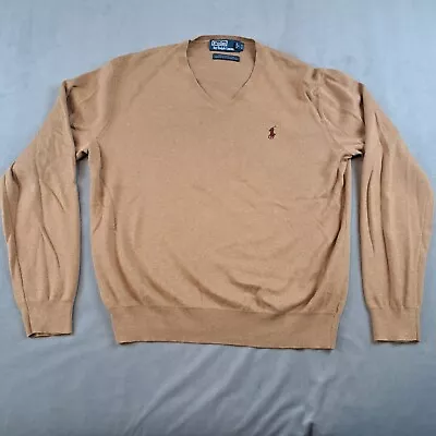Polo Ralph Lauren Lightweight Sweater Mens Pima Cotton V Neck Brown Size Medium • $18.95