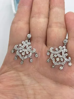 14k White Gold Plated 2Ct Round Moissanite Art Deco Antique Vintage Earrings • $155.79