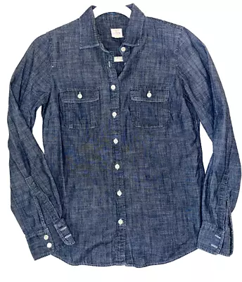 J Crew Womens Button Up Shirt Blue Chambray Tab Sleeve Cotton Pockets Size XS • $21