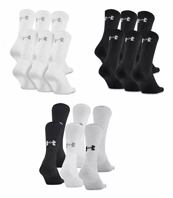 3 Pair Mens Under Armour Charged Cotton Crew Socks Black White Golf Run Gym • $18.53