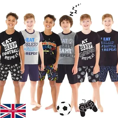 Bedlam Boys Eat Sleep Game Football Shortie Pyjama Sets Printed T-Shirt Shorts • £9.99