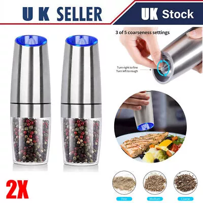 2X Electric Pepper And Salt Grinder Automatic Adjustable Battery Powered W/Light • £13.49