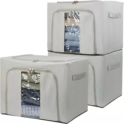 36L Clothes Storage Bins With Metal Frame 3 Pcs Stackable Clothing Storage Boxe • $34.99