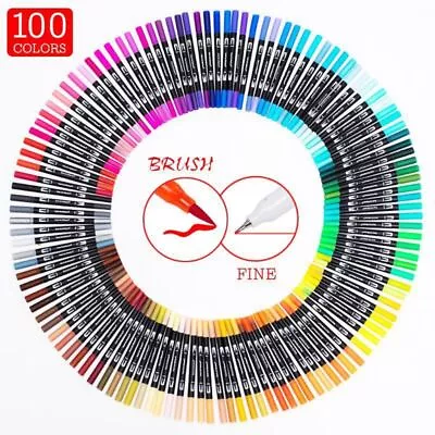 100Pcs Colored Marker Pens 100 Colors Dual-tip Marker For DIY Planner Calendar • £31.44