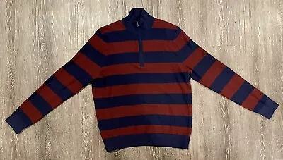 Brooks Brothers Sweater Mens L Blue Red Stripes Quarter Zip Pullover Sweatshirt • $12.50