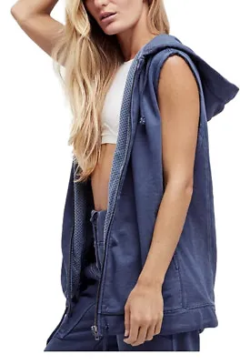 $118 • Buy Free People Movement Womens Vagabond Full Zip Hooded Oversized Vest Blue Small