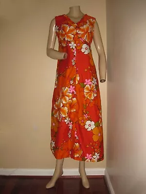 WOW!! Vintage 70s Hukilau Orange Floral Hawaiian Beach Cruise Lounge Dress XS/S • $29.99