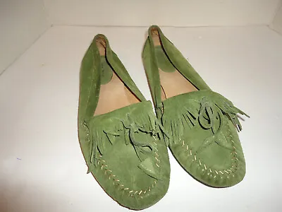  Me Too  Green Leather Moccasins Loafer Slip-On W/ Fringe Accent Women's Size 9M • $8