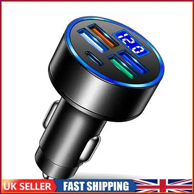 12-24V 5 Ports 15.5W USB Type-C Car Charger LED Digital Display Charging Adapter • £5.69