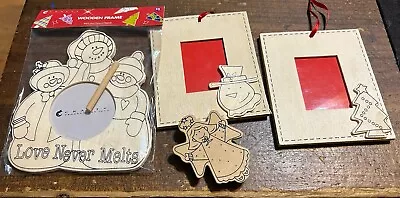Christmas Holiday Color Your Own Wood Frames And Magnetic Clip Lot • $7.50