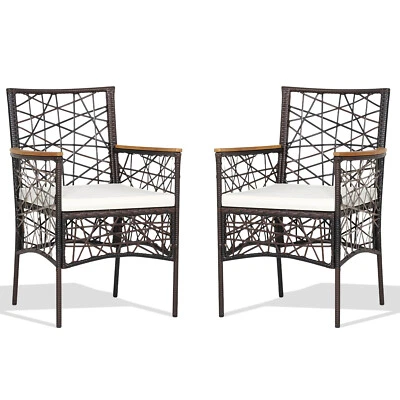 $175.95 • Buy Set Of 2 Outdoor Dining Chairs PE Wicker Patio Bistro Armchairs For Porch Garden