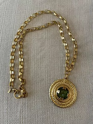 VINTAGE MASSIVE Gold Tone Medallion Chunky ROBERT ROSE Statement Necklace Green • $59.02