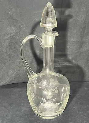 Vintage Toscany Crystal  Wine Decanter & Stopper Etched With Flowers Excellent🍷 • $14.95