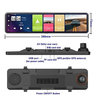 360° Panoramic 4G Car Dash Cam Rearview Mirror Cameras Android 8.1 GPS WiFi RA • $110.19
