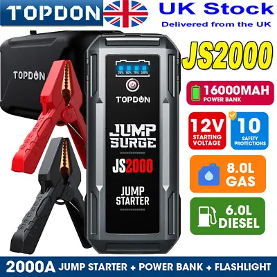 TOPDON 16000mAH 12V Smart Car Jump Starter Booster Battery Charger Power Pack UK • £76.99