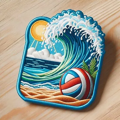 Retro Ocean Wave Patch Iron-on Applique Clothing Vest Jacket Sun Volleyball • $8.95