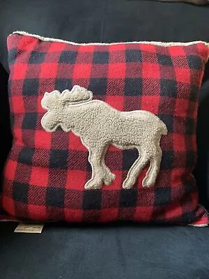 Woolrich VTG Throw Pillow Moose Sherpa Plaid Red Cabin Lodge Theme Cozy • $37.99