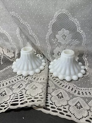 Set Of 2 Anchor Hocking Vintage Milk Glass Candlestick Holders Wedding Shower • $21