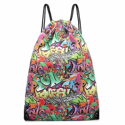 £5.99 • Buy The Olive House® Graffiti Print Canvas Drawstring Slipper PE Gym Backpack Bag