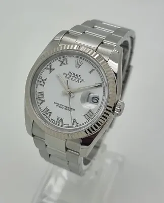Rolex Datejust 36 Steel & 18K White Gold White Roman Dial Watch B&Ps 116234 • £7500