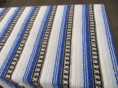 £20 • Buy Mexican Blanket, Throw, Rug, Blue White Black, Woven Stripe, Snuggle Blanket