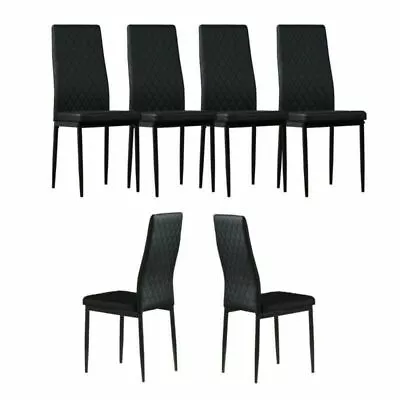 Dining Chairs Set Of 6 High Back Artificial Leather Metal Frame Kitchen Chairs • $258.04