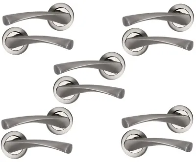 £29.99 • Buy 5 Pack Of Interior Door Handles Twirl Lever On Round Rose Polished/Satin Chrome