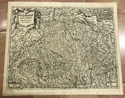 Switzerland 1638 Mathaeus Merian Unusual Large Antique Map 17th Century • £118.74
