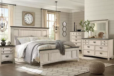 NEW Queen King 5PC Two-Tone Rustic White Bedroom Modern Furniture Set B/D/M/N/C • $1999.99