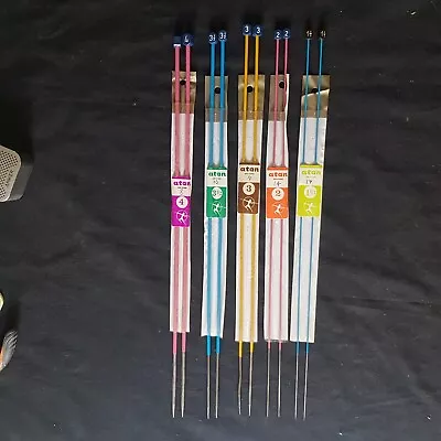 5 Vintage Pairs Coloured Metal Atan France Knitting Needles Extra Long 38cm 15in • £50