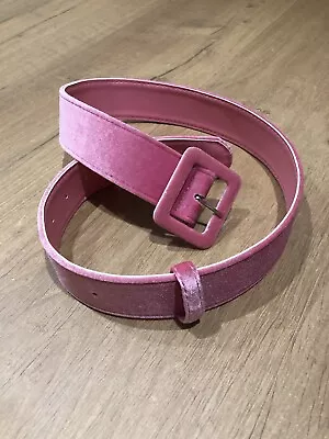 RARE Wheels & Dollbaby Pink Velvet Belt Wide Buckle Vintage Velour S/M Boho • $50