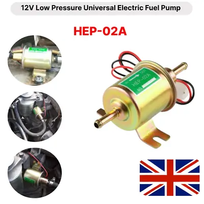 12 Volt Universal Petrol Diesel Gas Fuel Pump Inline Electric Pump HEP-02A UK • £8.30