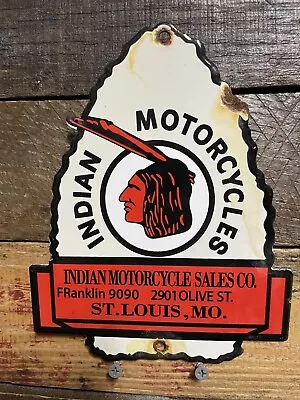 Vintage Indian Motorcycle Porcelain Sign Dealer Arrowhead Gas Service Sales Shop • $170.50