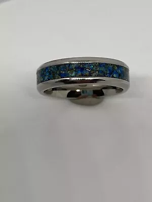 Azurite/Malachite Crushed Inlay Stainless Steel Ring Size 7 • $29.99