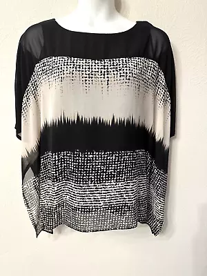 Frank Lyman Designs Size 12 Chiffon Overlay Black/beige Blouse Excellent • $24