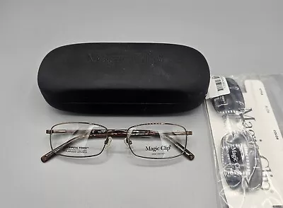 Magic Clip M398 BRN 53-18-140 Brown Metal Full Rim Eyeglasses Frame W/ Clip On • $52