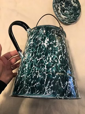 Big Green Chrysolite Swirl &white Cowboy Coffee Pot Nmint Graniteware Enamelware • $495