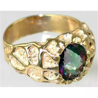 R168 Mystic Fire Topaz 10K Yellow Gold Mens Ring • $341.92