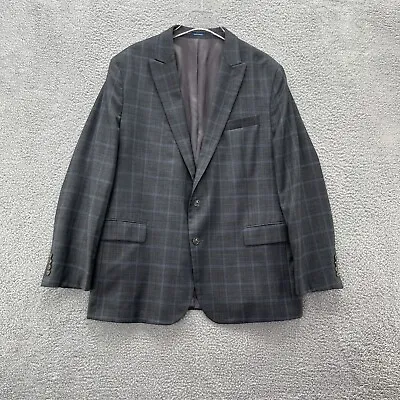 Stafford Mens Blazer Gray Black Blue 48R Stretch Travel Windowpane Sports Coat • $31.88