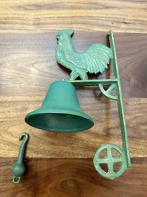 VTG Green Rooster Cast Iron Dinner Bell With Clapper--Wall Mounted--Farmhouse  • $37.50