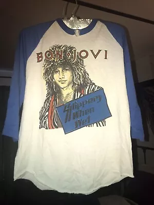 £176.97 • Buy 1980s Vintage Bon Jovi T-Shirt “Slippery When Wet” S/M