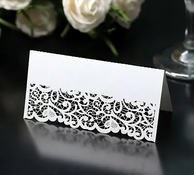 100Pcs NEW Lace Style Laser Cut Pearlescent Wedding Party Table Name Place Cards • £16.79