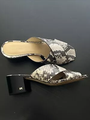 Michael Kors Abbot Leather Slide Sandals Python Print Size 7.5 PV19K Pre Owned • $35